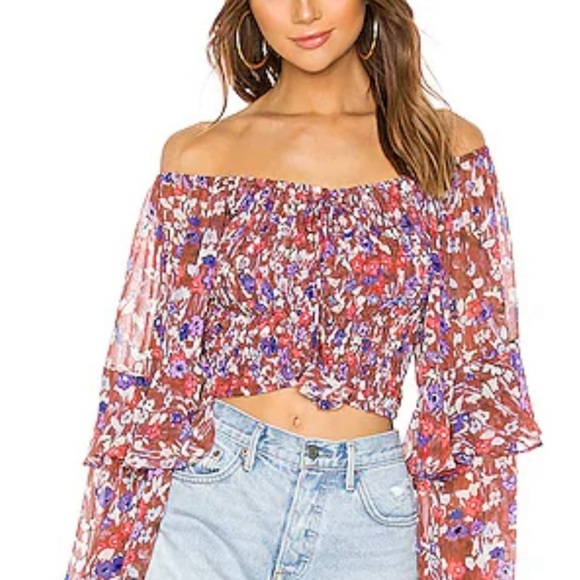 Misa Los Angeles Tops - MISA Los Angeles Isla Top in Brown Floral Print Size Small